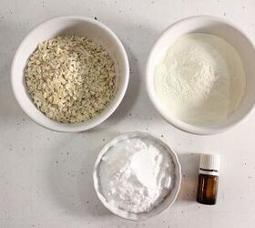She grinds oats into a fine powder, then spoons it into a muslin tea bag