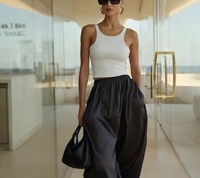 Gather wide-leg pants at the ankle with hair ties to get the balloon-pant shape