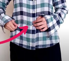 Put a safety pin in the middle of your button-down shirt to turn it into a much cuter top