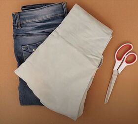 Grab 2 different color jeans for this easy, no-sew transformation