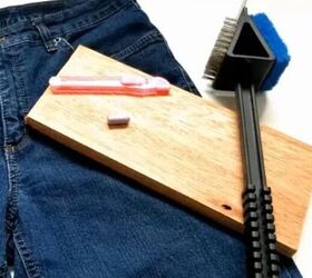 She used a metal barbecue brush on old denim before soaking them in hot water