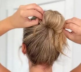 She clips the loose ends underneath the bun—and it completely changes the shape