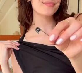 She pinned the lining of her maxi skirt at the shoulder like this