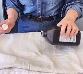 Pour hydrogen peroxide straight onto this stain — the foaming is it working